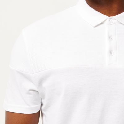 White ribbed panel polo shirt